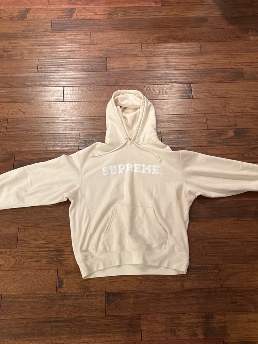 Supreme Cream Pullover Hoodie with Embroidered Logo